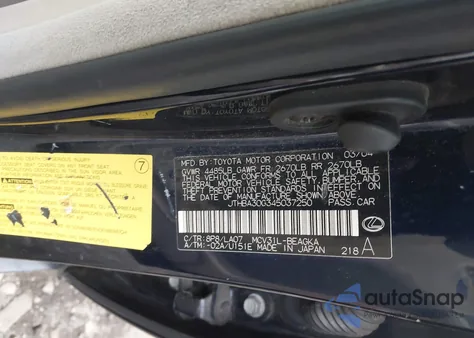 2004 Lexus Es 330 из США, поврежденный, VIN JTHBA30G345037250